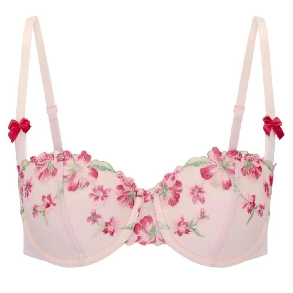 Adore Me Daphne push up Balconette Bra Pink Floral Embroidered 40B